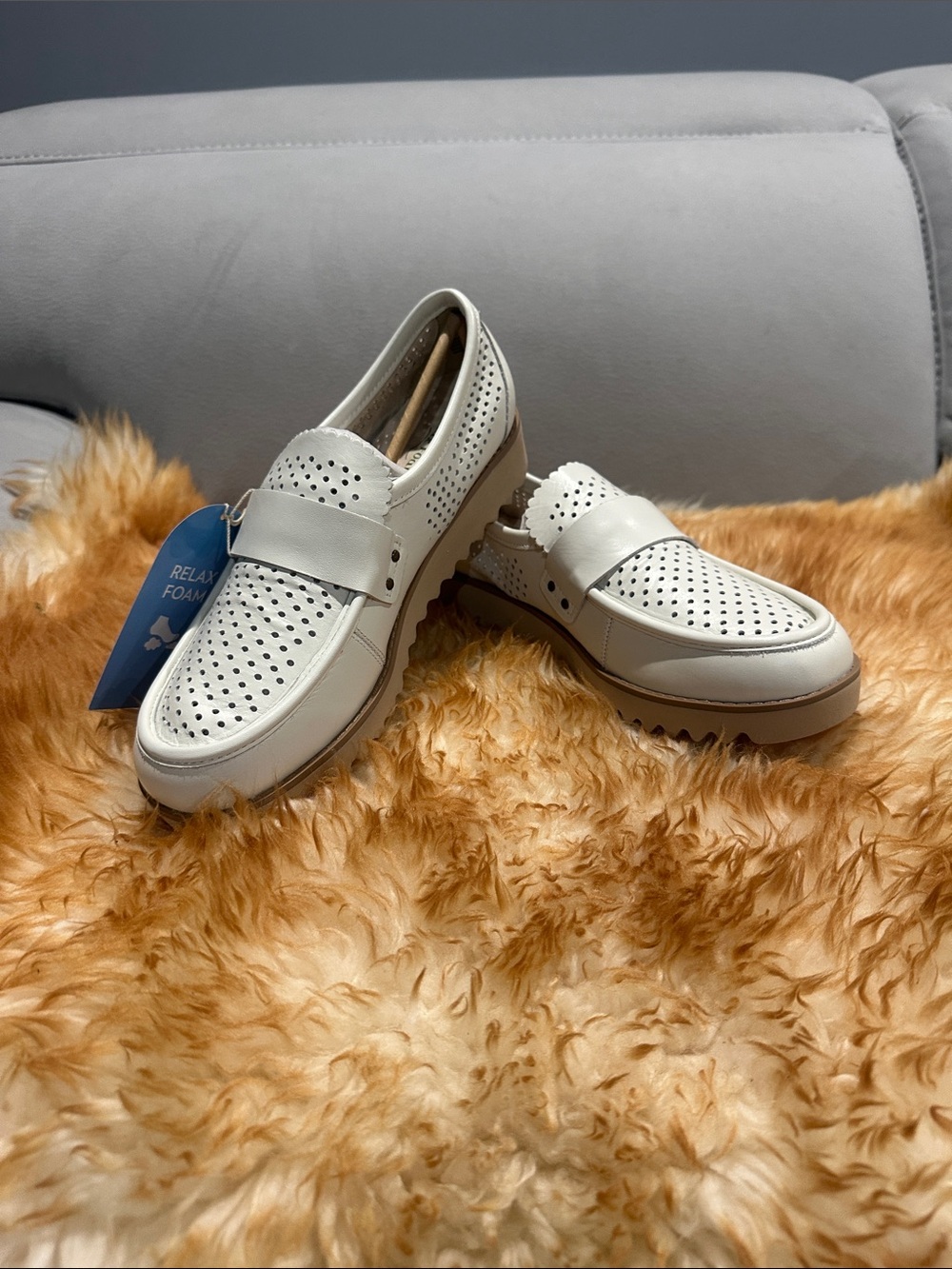 Jambu Women’s White Leather Perforated Slip-On Loafers
